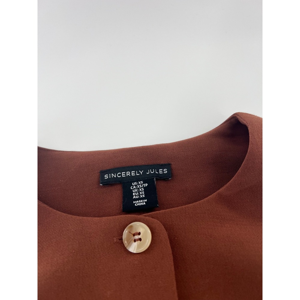 Sincerely Jules Womens Rust Brown Button Front Sleeveless Mini Dress Office chic - Picture 5 of 7